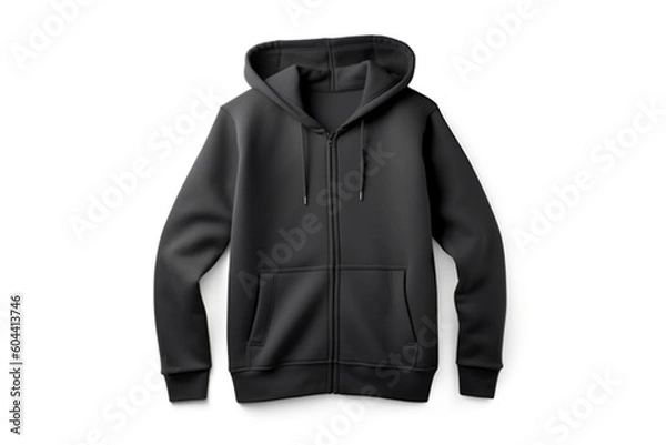 Fototapeta Isolated Black Hoodie Mockup with Zipper for Winter Sportswear Design, generative AI