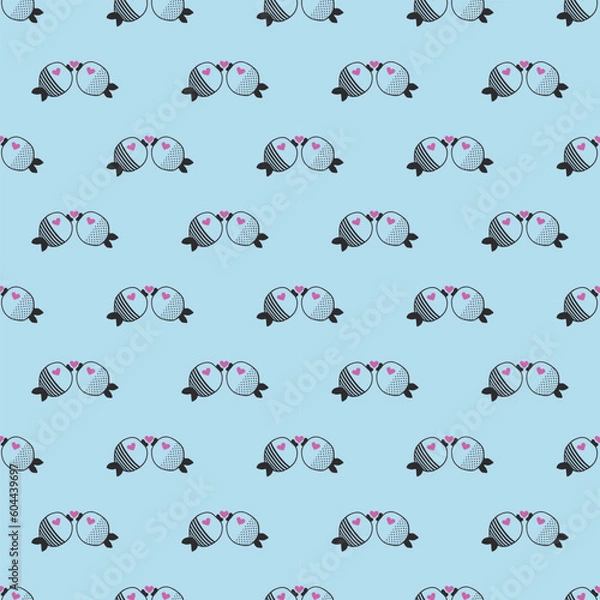Fototapeta Seamless vector pattern with doodle fish