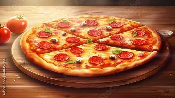 Obraz Realistic Pizza Closeup - Generative AI