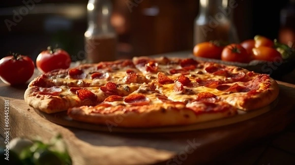 Obraz Realistic Pizza Closeup - Generative AI