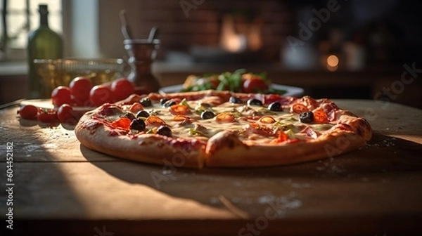 Obraz Realistic Pizza Closeup - Generative AI