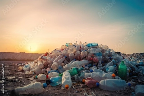 Fototapeta waste plastic bottles and other types of plastic waste at the waste disposal site.Generative AI