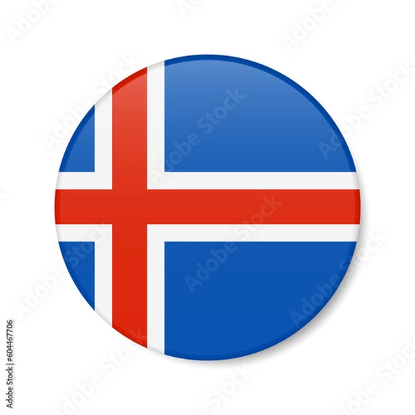 Fototapeta Iceland circle button icon. Icelandic round badge flag. 3D realistic isolated vector illustration