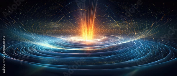 Fototapeta Interior of a nuclear reactor, showing the immense power of atomic energy. Light atoms and atomic particles, at the cosmic core of the universe. The Big Bang. Illustration created with Generative AI.