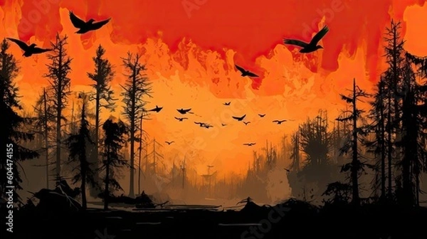 Obraz Forest Fire: A Nightmare for Wildlife. Generated by AI.