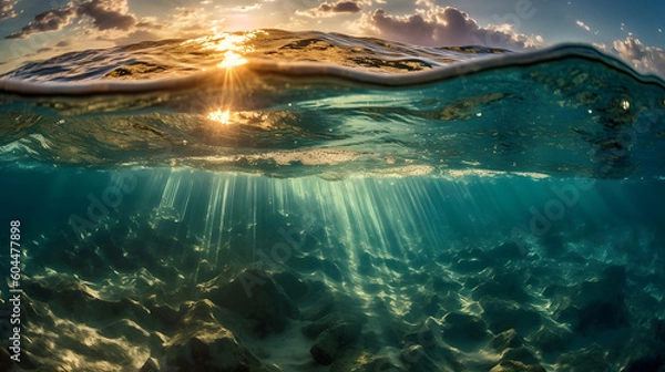 Fototapeta 海底からの魅惑的な光景 No.002 | Captivating Sight from Beneath the Sea Generative AI