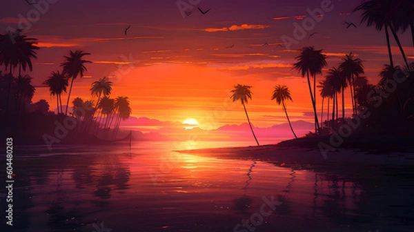 Fototapeta 海上の幻想的な夕焼け No.011 | Mesmerizing Sunset over the Ocean Generative AI