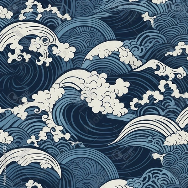 Fototapeta Japanese wave pattern in indigo