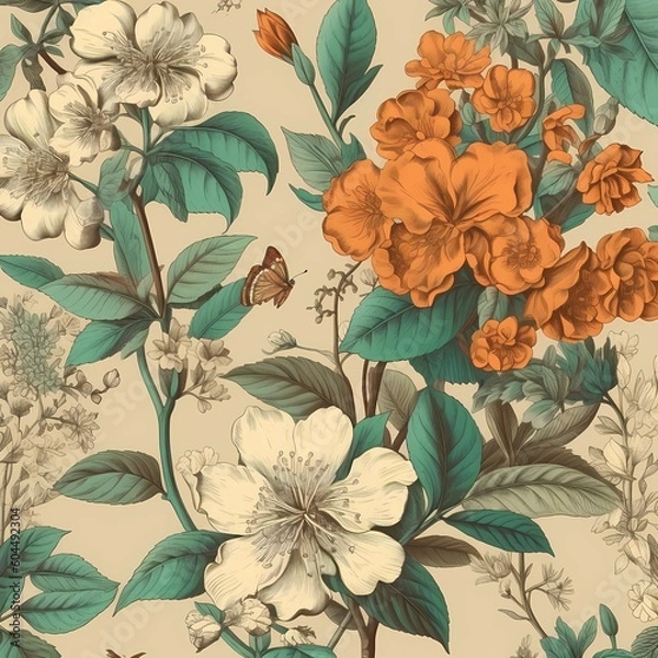 Obraz Vintage botanical illustration pattern