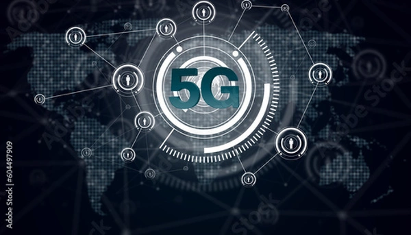 Fototapeta Concept of future technology 5G network systems and internet. 3d illustration