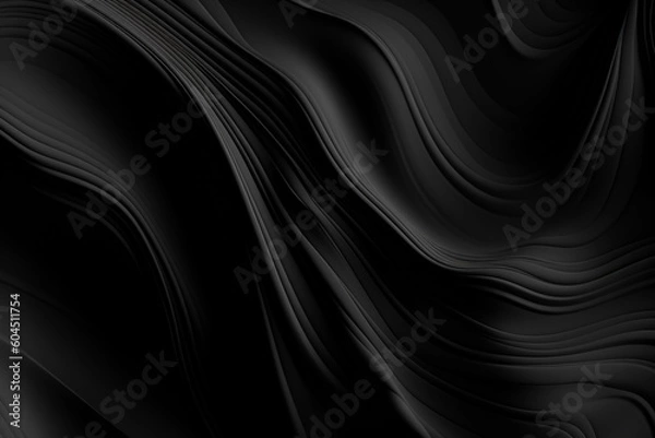 Obraz Black matte texture waves background with copy space. Generative AI