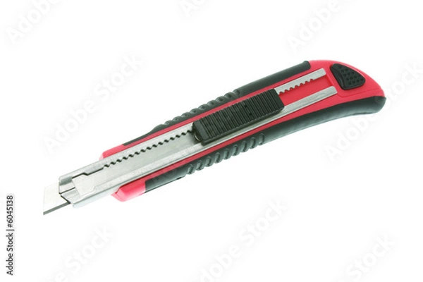Fototapeta Red utility knife isolated on white background