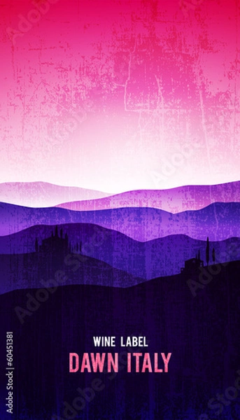 Obraz Vector wine label with the landscape of Tuscany