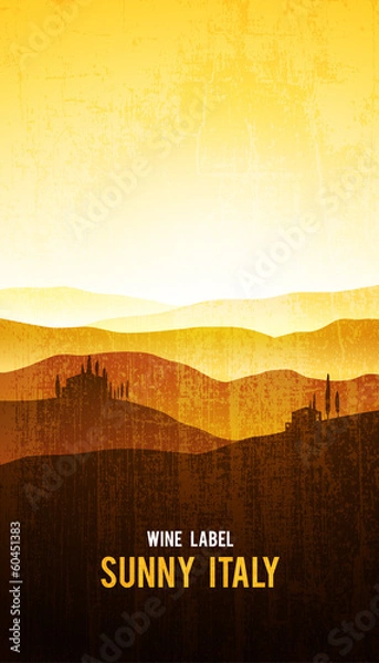 Obraz Vector wine label with the landscape of Tuscany