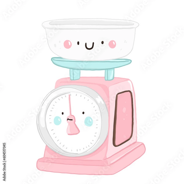 Obraz illustration Kitchen Scale pink Bakery so cute Png elements for decorating presentation , print card etc.