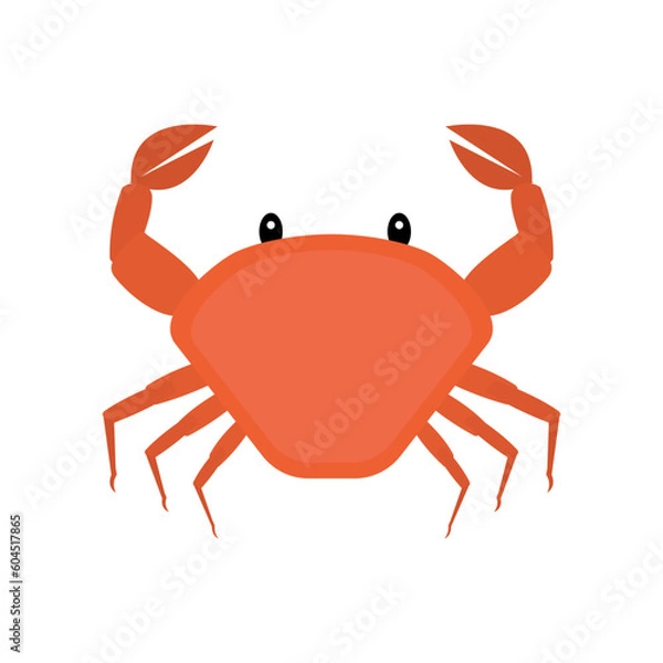 Obraz Cute red crab isolated on white background. Flat sea creature. Clip art of crustacean. Cartoon vector illustration