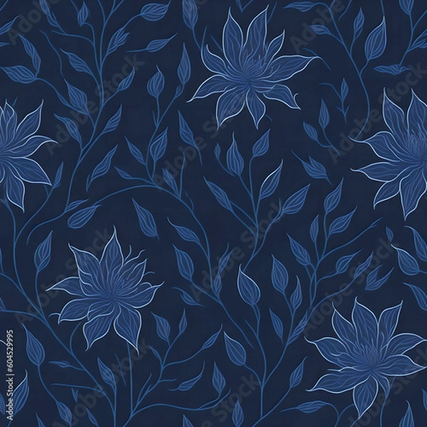 Fototapeta Botanic garden retro vintage hand drawn flower outline seamless pattern background image created with generative AI technology