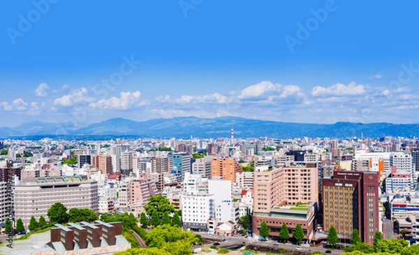 Fototapeta 熊本 市街 の パノラマビュー 【 九州 熊本市 の 都市風景 】