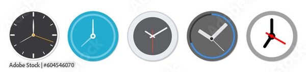 Fototapeta Alarm clock icon set symbols. clock app design icons for web, smartphone, tablets and computer. white, black, sky blue, red and grey color clock icons. Clock Icon Vector illustration.