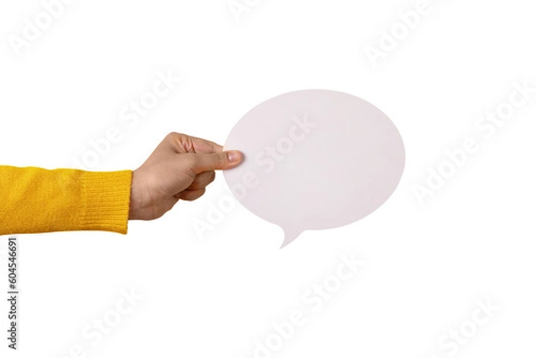 Fototapeta talk bubble speech icon in hand isolated on transparent background