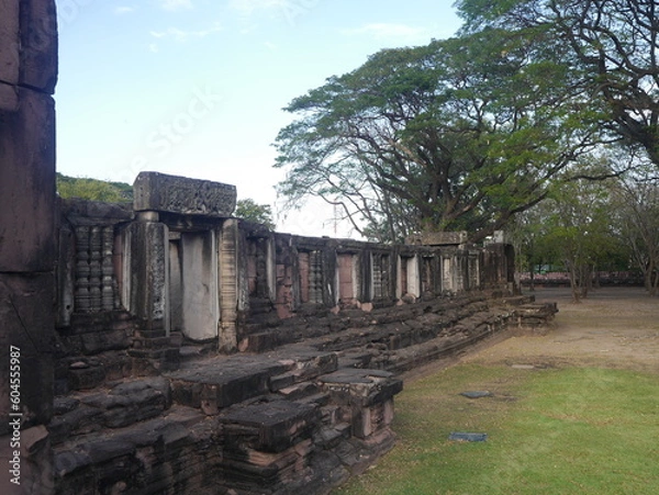 Fototapeta ancient architectural structure Photos  Prasat Hin Phimai in Thailand on December 31, 2022. Suitable for making travel media pictures.