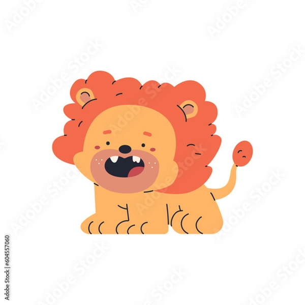 Obraz Cute lion vector cartoon character isolated on a white background.