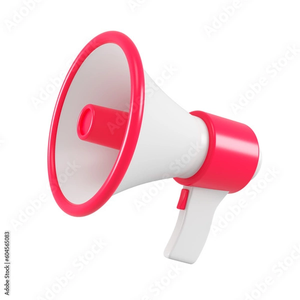 Obraz Red megaphone isolated. Close up breaking news metaphor, disclosure of information concept. 3d rendering.