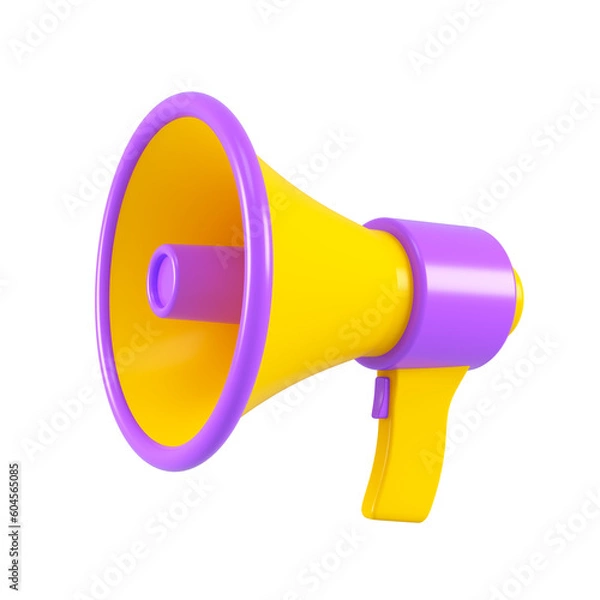 Obraz Yellow and purple loudspeaker isolated. Close up breaking news metaphor, disclosure of information concept. 3d rendering.