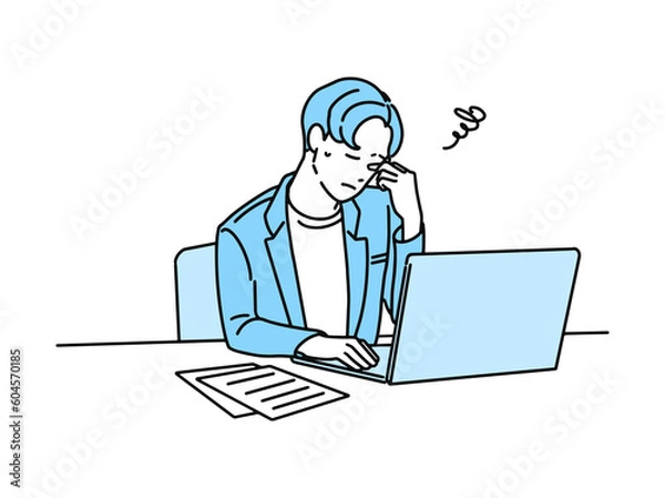 Fototapeta 人物　仕事で頭を抱える　悩む　男性