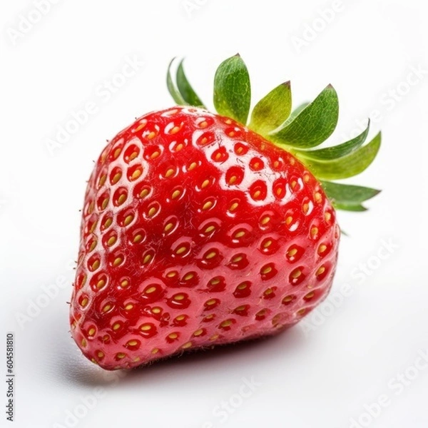 Fototapeta A delicious fresh strawberry isolated on white background. Fresh raw organic fruit. Generative AI.
