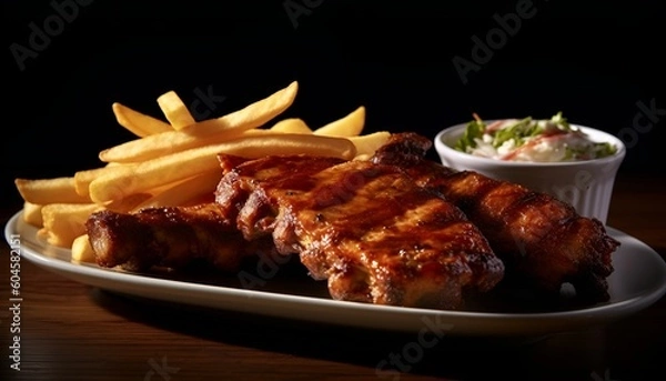 Obraz BBQ ribs and fries 