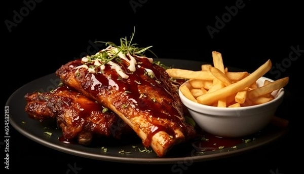 Obraz BBQ ribs and fries 
