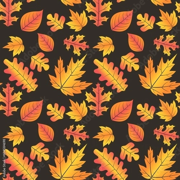 Obraz Orange Fall Autumn Leaves Seamless Repeating Pattern with Neutral Brown Background