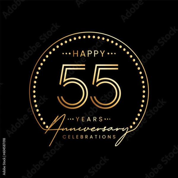 Fototapeta 55 year anniversary logo with double line number and golden text for anniversary celebration event, invitation, banner poster, flyer, and greeting card, vector template