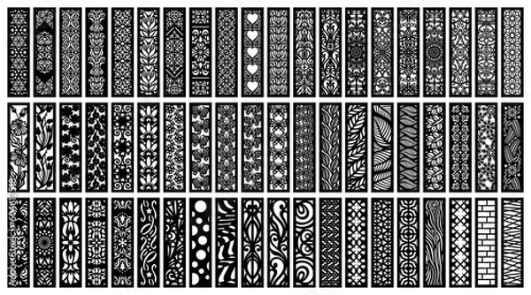 Fototapeta Big set of vertical panels, gratings. Abstract ornament, geometric, classic, oriental pattern, floral and plant motifs. Template for plotter laser cutting of paper, metal engraving, wood carving, cnc.