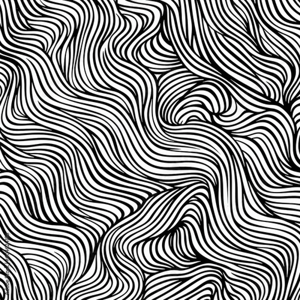 Obraz Seamless pattern of black lines on white hand drawn lines 