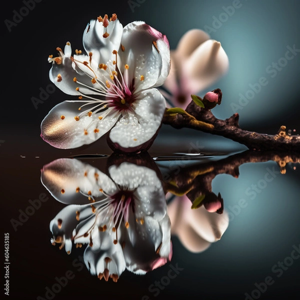 Obraz Kirschblüte auf einem Spiegel, KI generiertes Bild