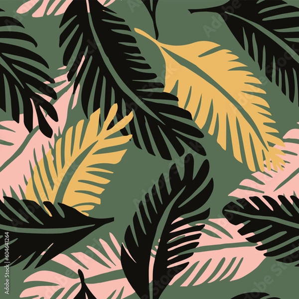 Fototapeta Hippie Seamless Doodle Palm Style Design. Light Repetitive Summer Flora Fabrics, Seamless Vector. Blue