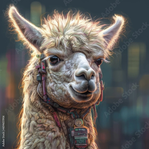 Obraz Futuristic Cyber Lama Alpaka. Generative AI