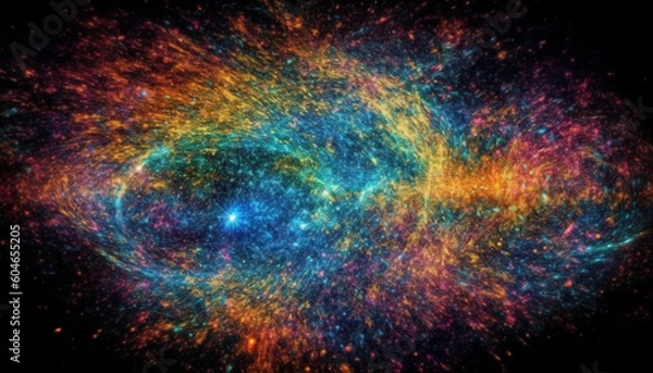 Fototapeta Exploding star creates multi colored spiral in deep space nebula generated by AI