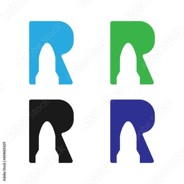 Fototapeta Illustration as a logo or insert anywhere, the letter R and rocket