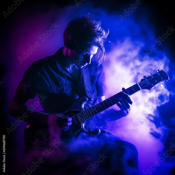 Obraz A musician playing an electric guitar beneath a - AI-generated