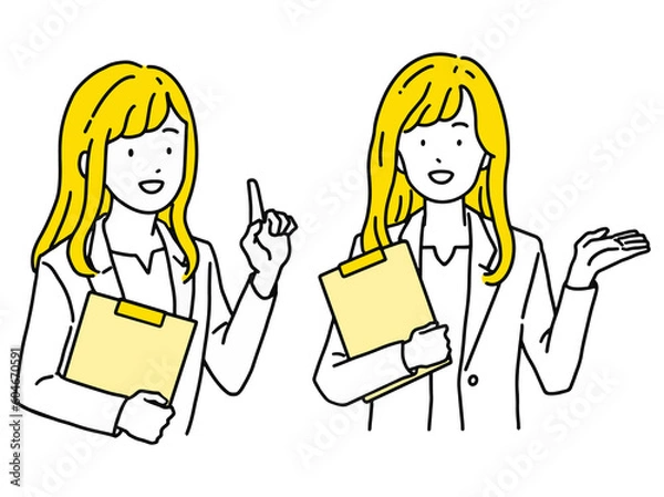 Obraz 人物　指差し　案内　紹介　女性　イラスト