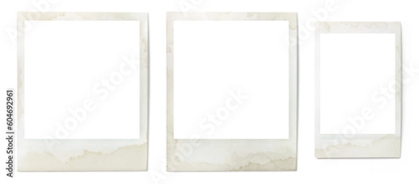 Obraz set of three grungy vintage instant photo frames isolated over a transparent background, cut-out and ready for your image, stained retro gallery, memory, album or vacation design elements, PNG
