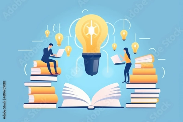 Fototapeta Innovative learning, idea of ​​inspiration from reading and learn, creative educational study, Self learning or education knowledge and business studying concept. AI