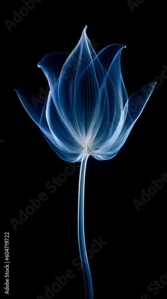Fototapeta X - ray photo of transparent lotus bud, white and royal blue. AI generative
