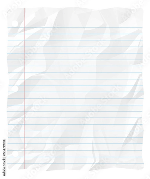 Fototapeta Lined School Writing Paper Crinkled Background Blank Copy Space