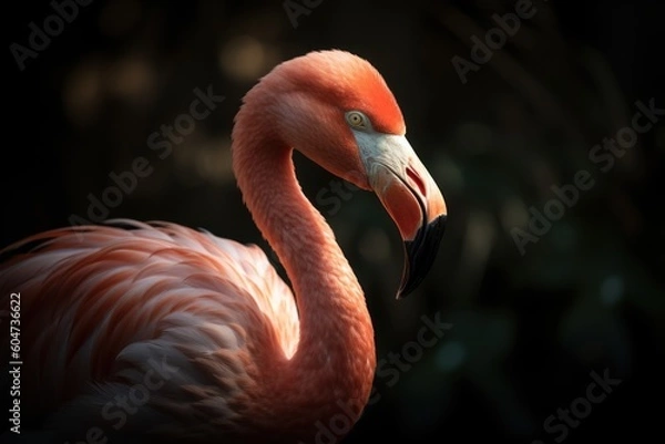 Fototapeta The elegance of nature with a stunning close-up capturing a flamingo in its natural environment. This image showcases the graceful allure of the flamingo, created with generative A.I. technology