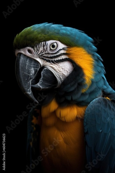 Fototapeta Stunning close-up capturing a parrot in its natural environment. This image showcases the vibrant colors and beauty of the parrot's feathers and features, created with generative A.I. technology.