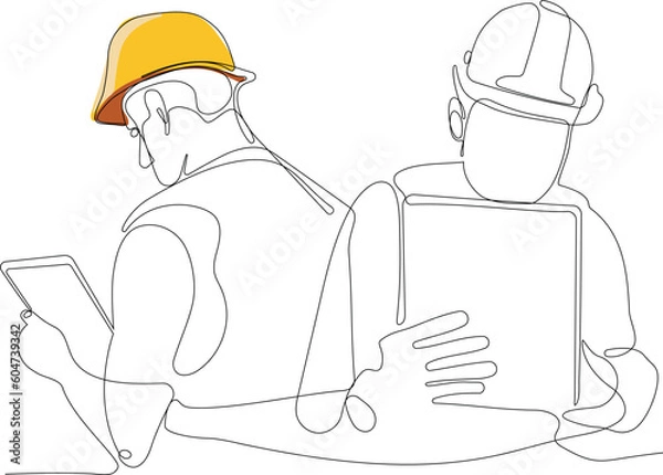 Obraz construction manager and engineer working on building site. Vector illustration